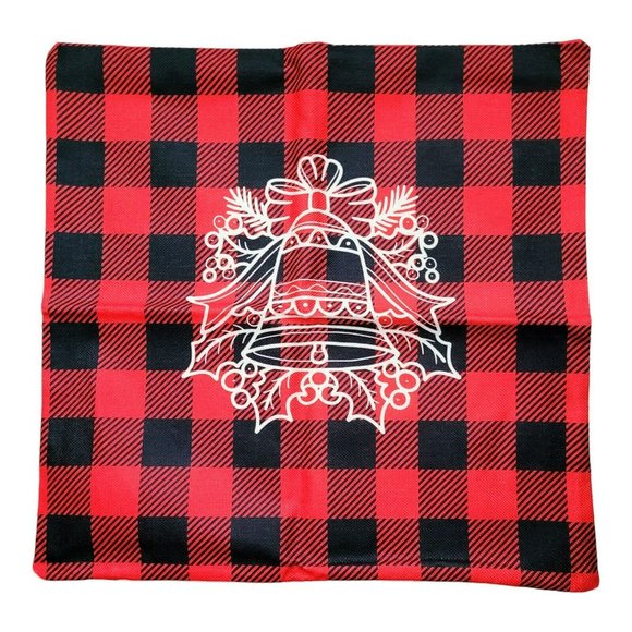 4-pcs Christmas Pillow Covers 17.5" x 17.5" Red/Black Check Festive Decor Gift - Picture 4 of 6
